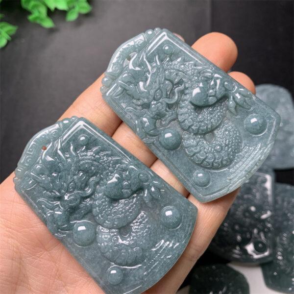 retro dragon pattern rectangle shape blue jadeite pendant craft